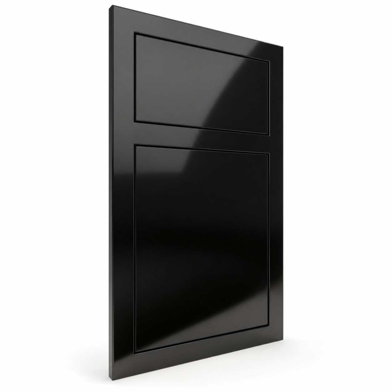 Metropolitan Inset Slab inset face frame cabinet door in Black Magic (Gloss)